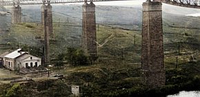 Міст Белелюбського через річку Інгулець та водокачка, світлина часів німецької окупації