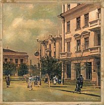 Вид з нижньої частини вулиці Олександра Поля (Октябрьської), літо 1955-го року