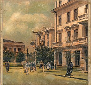 Вид з нижньої частини вулиці Олександра Поля (Октябрьської), літо 1955-го року