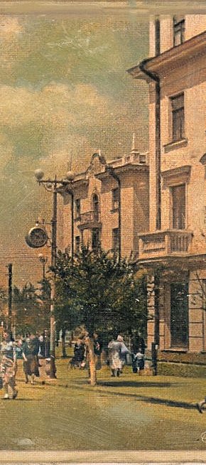 Вид з нижньої частини вулиці Олександра Поля (Октябрьської), літо 1955-го року