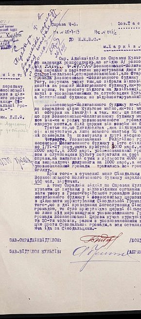 Документи, що торкаються питання користування громади віруючих, 1927 рік