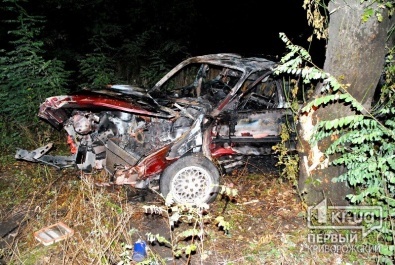 ДТП в Кривом Роге: «Opel» врезался в дерево, развернулся на 180 градусов и загорелся