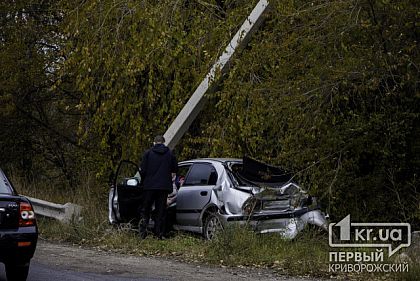 Грузовой Мercedes снес легковушку в столб на объездной дороге в Кривом Роге