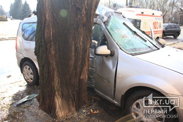 Водителя Renault в центре города занесло в дерево