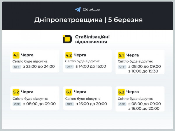 график света от ДТЭК