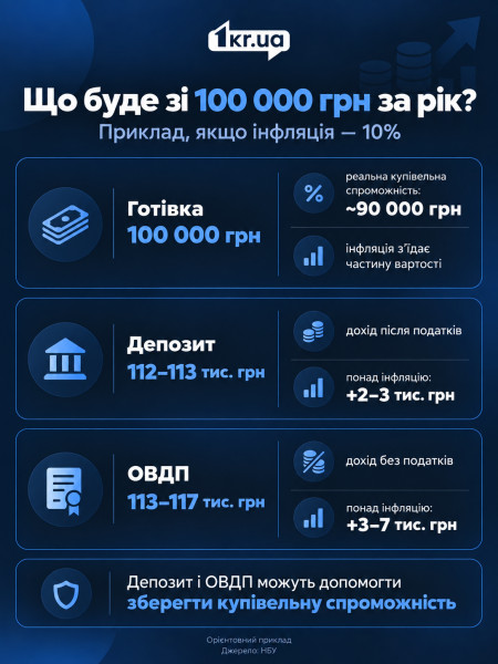 Что будет со 100 тысячами гривен за год — сравнение наличных, депозита и ОВГЗ