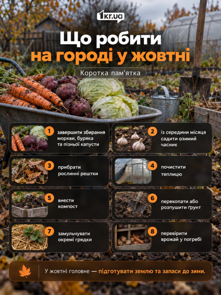 Памятка о работах на огороде в октябре: сбор урожая, посадка чеснока, уборка теплицы и подготовка земли к зиме