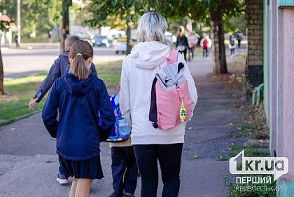 родители ведут детей в школу