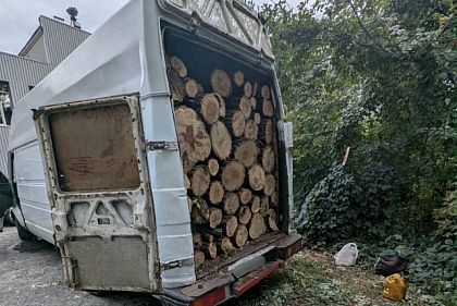 Автомобиль IVECO, в грузовом отделении которого находятся спиленные стволы дерев
