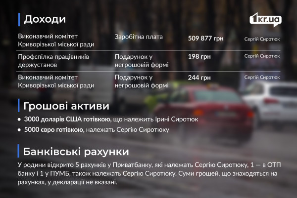 доходы и денежные активы Сергея Сиротюка