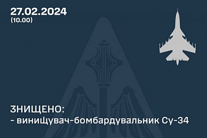 Повітряні сили збили ще один російський Су-34
