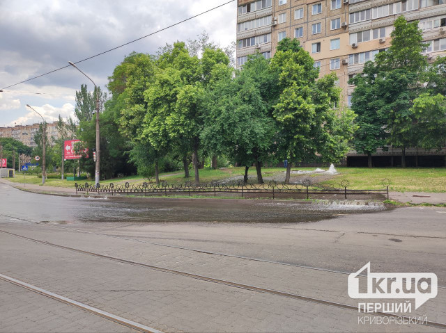 Сброс воды из трубы: в Центрально-Городском районе Кривого Рога на дороге течет вода