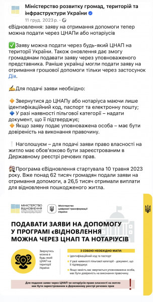 Скрін з офіційної сторінки Міністерства розвитку громад, територій та інфраструктури України