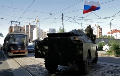 Бронетехника сепаратистов в Донецке