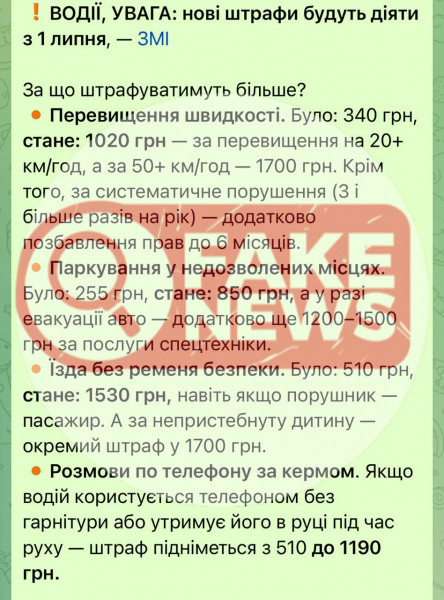 в Україні розповсюджується фейк про нові штрафи ПДР ПДР