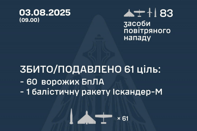 Воздушные силы сбили 61 из 83 вражеских целей во время ночной атаки