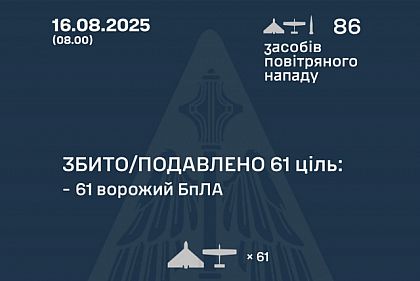 Воздушные силы сбили 61 из 85 вражеских дронов во время ночной атаки