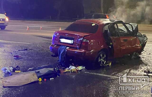 В Кривом Роге авто въехало в столб — пострадали три человека